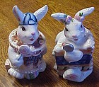 Happy Easter bunny rabbits in a cake s&p shakers