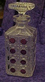 Vintage pressed crystal decanter with ruby flash accent