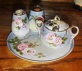 Hand painted floral Nippon Condiment set with tray