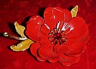 Beautiful vintage Coro red enamel flower pin