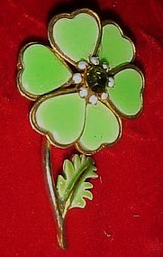 Retro enamel lime green flower pin with heart petals
