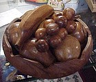 Retro  Phillipines monkey pod wood fruit bowl and fruit