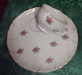 Vintage china snack service, with tiny pink roses