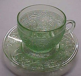 Tiara chantilly green sandwich glass cup and saucer