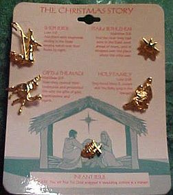 Set of The Christmas Story pins goldtone birth of Jesus