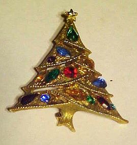 Great JJ Rhinestone Christmas tree pin Jonette