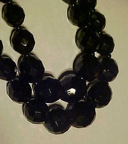Vintage jet black double strand glass bead necklace