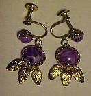 Vintage  silver tone purple marbled dangle earrings