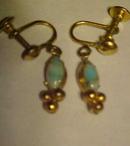 Vintage screw back earrings with opal style marquis