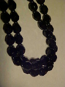 Old Germany double strand jet black glass bead necklace