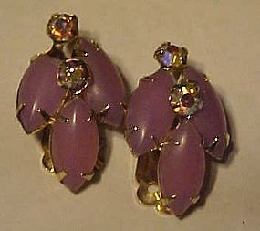 Coro lavvender thermoset clip earrings with rhinestones