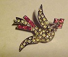 Vintage rhinestone flying sparrow bird pin