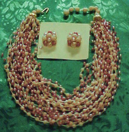 Vintage 26 strand necklace and matiching clip earrings