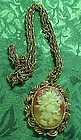 Vintage floral cameo pendant mirror w gold tone chain
