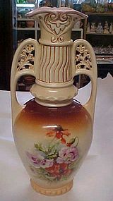 Large antique Austria marked floral pattern vase