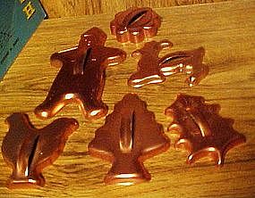 Six assorted vintage copper cookie cutters lot