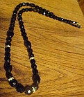 Vintage black glass faceted bead necklace with rondells