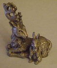 Miniature pewter figurine of buck deer and rabbit