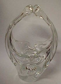 Czechoslovakia hand blown split handle art glass basket