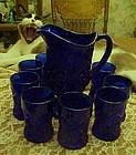 Mosser cobalt blue pressed pattern pitcher 8 glasses
