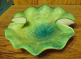 Vintage Murano glass ashtray dish green with mica