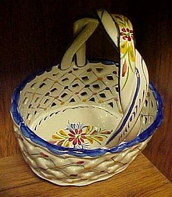 Hand painted ceramic woven basket from Portugal