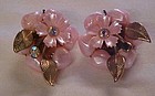 Vintage pink button cluster clip earrings w rhinestones