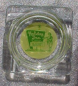 Vintage Holiday Inn glass ashtray green & yellow logo