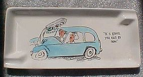 Vintage comic humor ashtray with women drivers