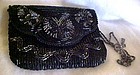 Vintage Christian Aujard black glass beaded purse