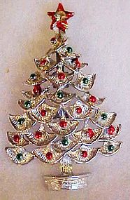 Festive  Christmas tree pin w/enamel ornaments