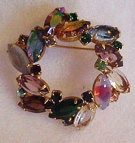 Vintage circle wreath pin with multi color marquis