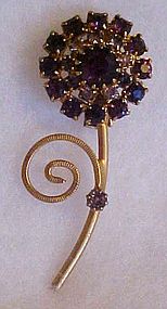 Vintage purple amethyst rhinestone flower pin