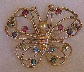 Vintage Emmons  rhinestones and pearls butterfly pin