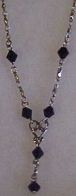 Avon silvertone and black crystal drop necklace