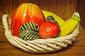 Capodimonte style woven basket with fruit decoration