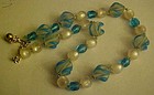 Vintage glass bead and moonglow choker blue colors