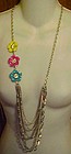 Long enamel Rhinestone  flowers with chains necklace