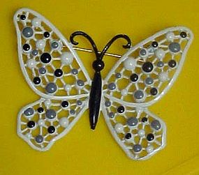 Vintage enamel paint filigree butterfly pin