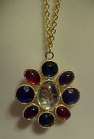 Vintage colorful  pendant on chain signed BonneyJ