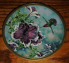 Anna's Hummingbird and Petunias  plate by Cyndi Nelson