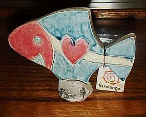 Pottery fish figurine souvenir of Rarotonga w/tag