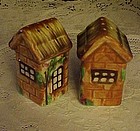 Vintage ceramic thatched cottage salt & pepper shakers