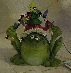 Russ Toadily Yours Frog with Christmas lights figurine