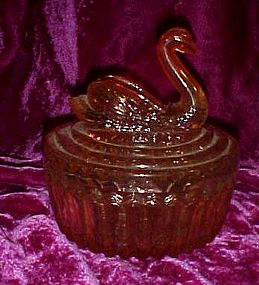 Jeanette glass pink swan powder jar lipstick holder