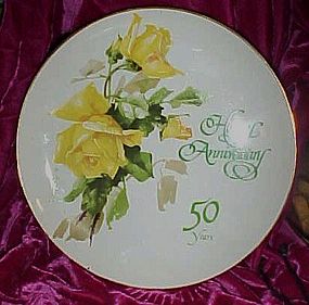 Vintage Happy Anniversary 50 Years yellow roses plate