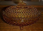 Fenton amber hobnail oval covered candy dish