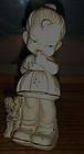 Antique girl and dog chalk figurine 9"