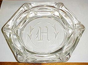 Elegant Vintage Cut Crystal Monogram H  cigar ashtray