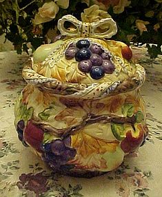 Fall leaves and fruits ceramic cookie jar hand painted